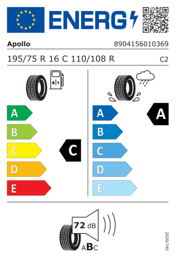 Étiquette UE 8904156010369 pour Apollo Altrust+ 195/75 R16C 110/108R Apollo Altrust+ 195/75 R16C 110/108R - Image 2