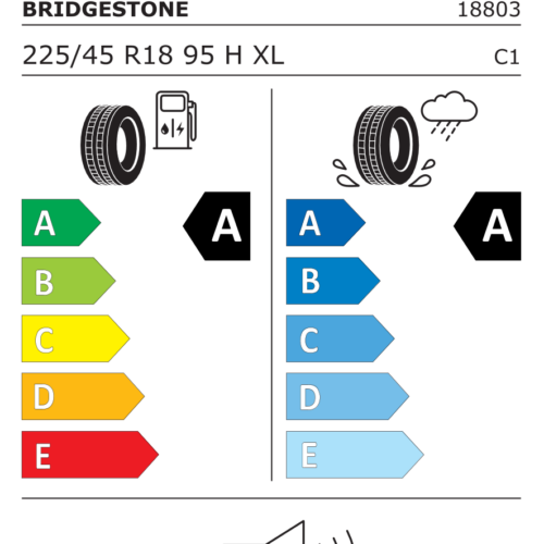 Étiquette UE du pneu Bridgestone Turanza T005 225/45 R18 95H XL