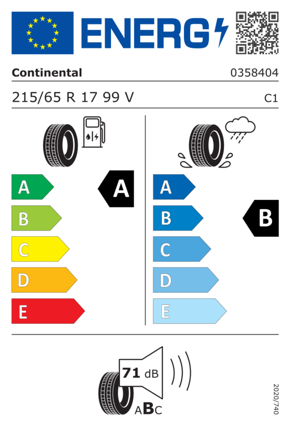 Étiquette UE 0358404 pour Continental EcoContact 6 215/65 R17 99V EV Continental EcoContact 6 215/65 R17 99V EV - Image 2