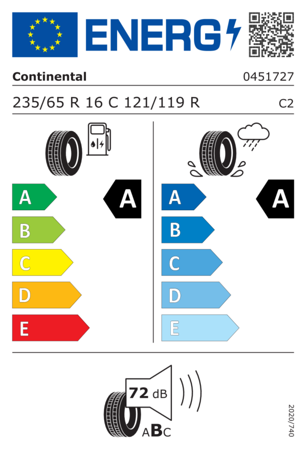 Étiquette UE 0451727 pour Continental VanContact Eco 235/65 R16C 121/119R EV Continental VanContact Eco 235/65 R16C 121/119R EV - Image 2