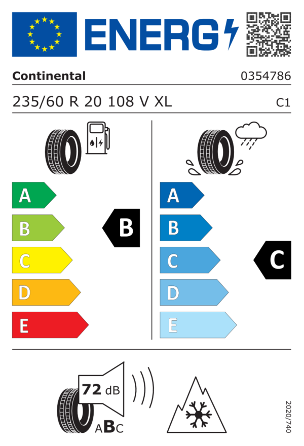 Étiquette UE 0354786 pour Continental WinterContact TS 850 P 235/60 R20 108V XL Continental WinterContact TS 850 P 235/60 R20 108V XL - Image 2