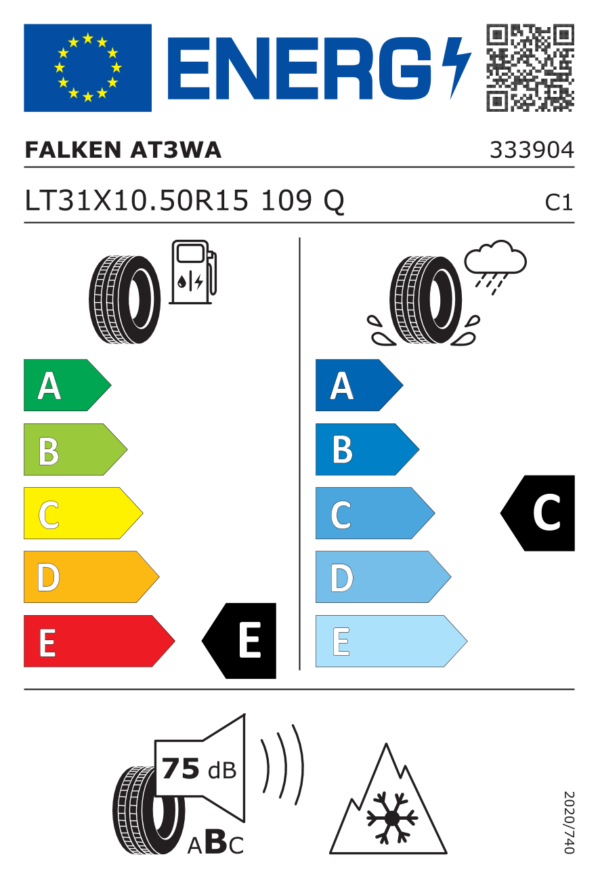 Étiquette UE 333904 pour Falken Wildpeak A/T AT3WA 31/10.5 R15 109Q Falken Wildpeak A/T AT3WA 31.00/10.5 R15 109Q - Image 2