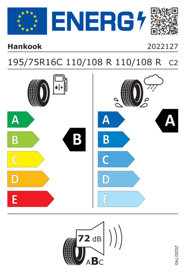 Étiquette UE 2022127 pour Hankook Vantra Transit (RA58) 195/75 R16 110/108R Hankook Vantra Transit (RA58) 195/75 R16 110/108R - Image 2