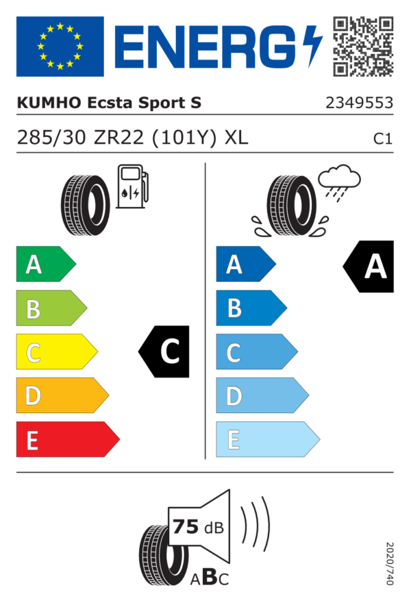 Étiquette UE 2349553 pour Kumho Ecsta Sport PS72 285/30 ZR22 (101Y) XL Kumho Ecsta Sport PS72 285/30 ZR22 (101Y) XL - Image 2