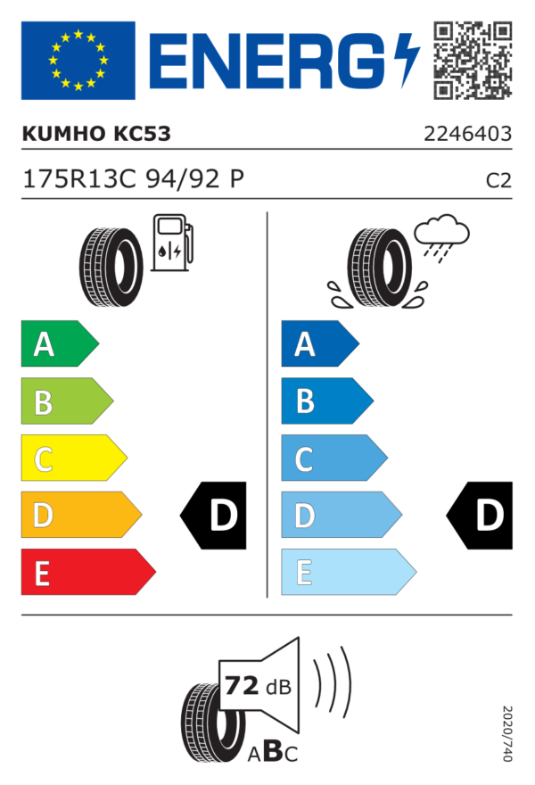 Étiquette UE 2246403 pour Kumho PorTran KC53 175/80 R13 94/92P Kumho PorTran KC53 175/80 R13 94/92P - Image 2
