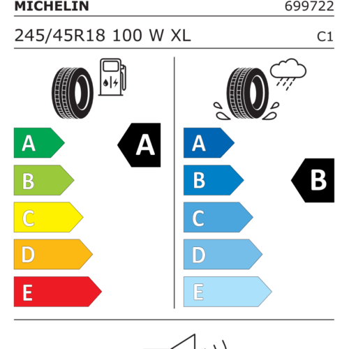 Étiquette UE du pneu Michelin E Primacy 245/45 R18 100W XL