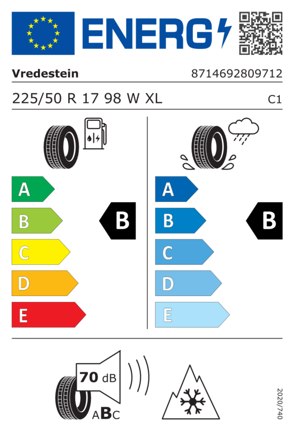 Étiquette UE 8714692809712 pour Vredestein Quatrac Pro EV 225/50 R17 98W XL Vredestein Quatrac Pro EV 225/50 R17 98W XL - Image 2