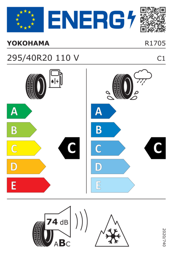 Étiquette UE R1705 pour Yokohama V905 W.Drive 295/40 R20 110V XL Yokohama V905 W.Drive 295/40 R20 110V XL - Image 2