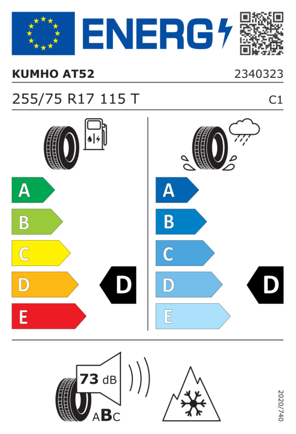 Étiquette UE 2340323 pour Kumho Road Venture AT52 255/75 R17 115T Kumho Road Venture AT52 255/75 R17 115T - Image 2