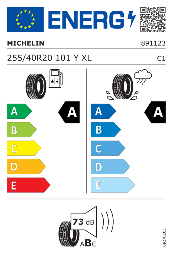Étiquette UE 891123 pour Michelin Pilot Sport 5 Energy 255/40 R20 101Y XL Michelin Pilot Sport 5 Energy 255/40 R20 101Y XL - Image 2
