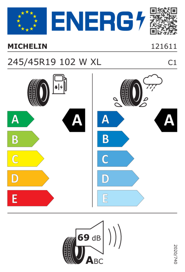 Étiquette UE 121611 pour Michelin Primacy 5 Energy 245/45 R19 102W XL Michelin Primacy 5 Energy 245/45 R19 102W XL - Image 2