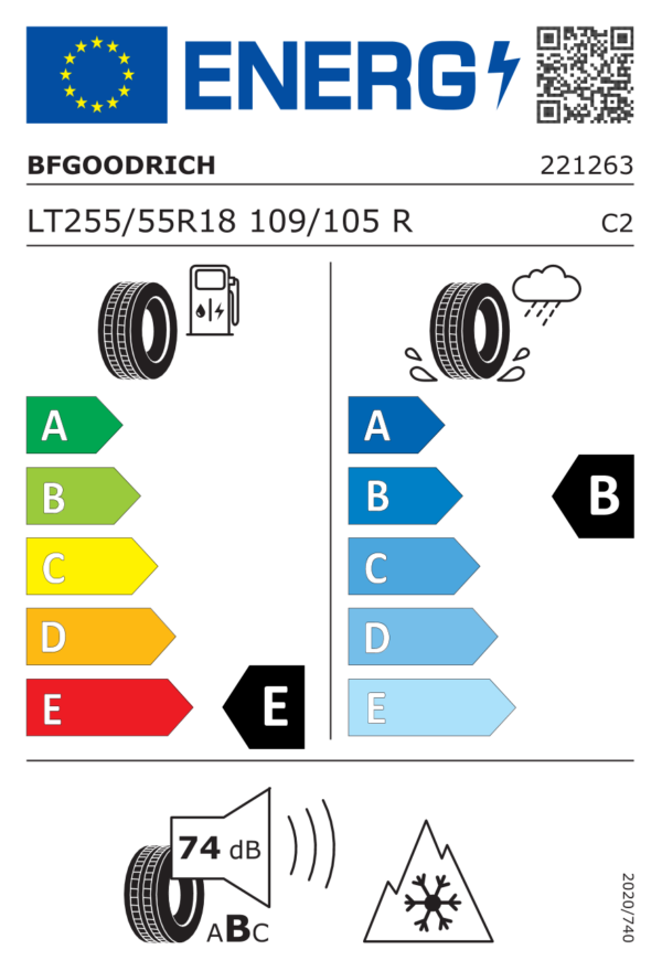 Étiquette UE 221263 pour BF Goodrich All Terrain T/A KO2 255/55 R18 109/105R BF Goodrich All Terrain T/A KO2 255/55 R18 109/105R - Image 2
