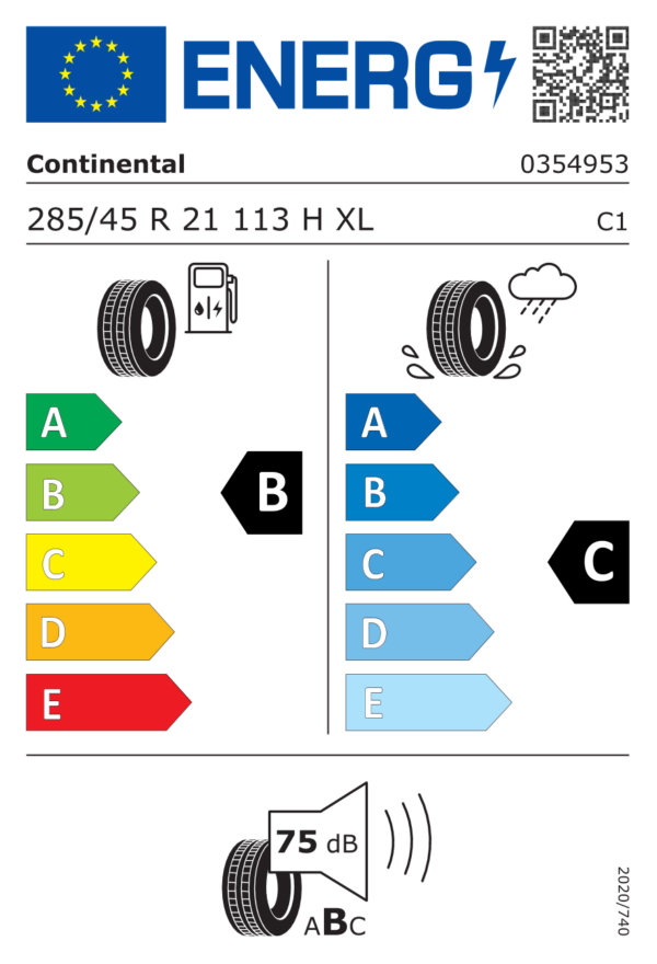 Étiquette UE 0354953 pour Continental CrossContact LX Sport 285/45 R21 113H XL Continental CrossContact LX Sport 285/45 R21 113H XL - Image 2