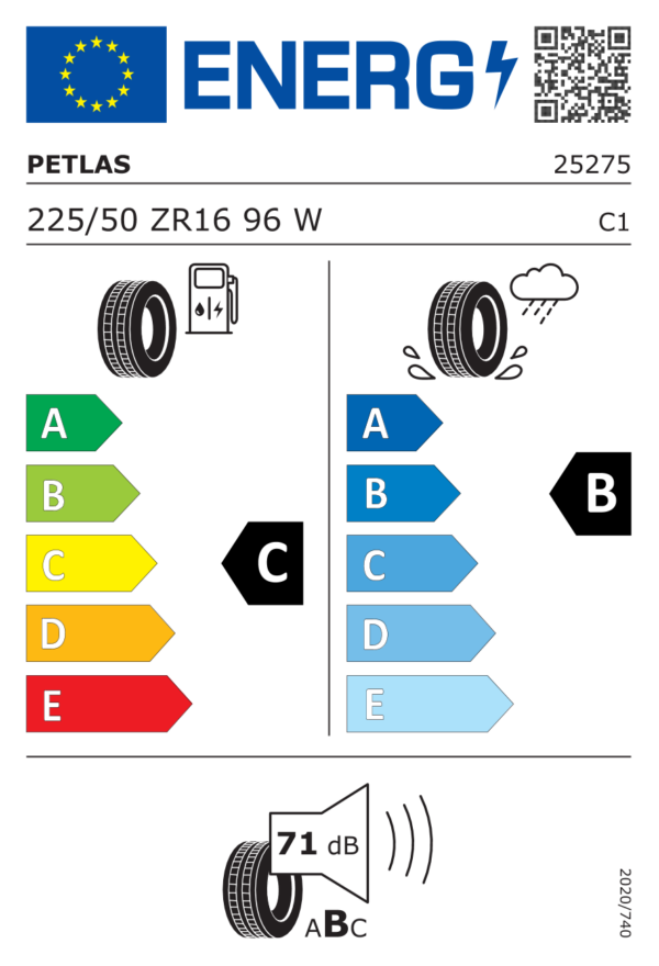 Étiquette UE 25275 pour Petlas Velox Sport PT741 225/50 ZR16 (96W) XL Petlas Velox Sport PT741 225/50 ZR16 (96W) XL - Image 2