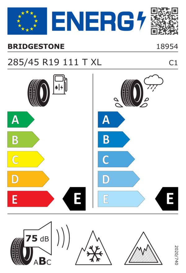 Étiquette UE 18954 pour Bridgestone Blizzak DM-V3 285/45 R19 111T XL Reifen Bridgestone Blizzak DM-V3 285/45 R19 111T XL