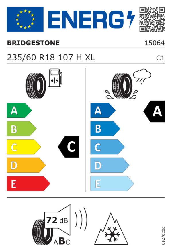 Étiquette UE 15064 pour Bridgestone Blizzak LM005 235/60 R18 107H XL Bridgestone Blizzak LM005 235/60 R18 107H XL - Image 2