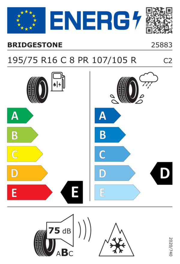 Étiquette UE 25883 pour Bridgestone Blizzak W995 195/75 R16C 107/105R Bridgestone Blizzak W995 195/75 R16C 107/105R - Image 2