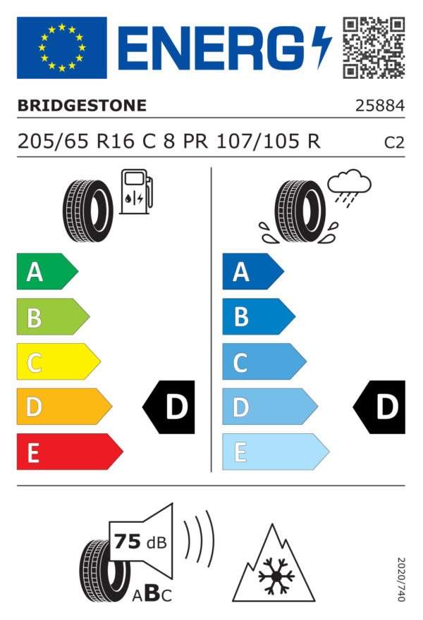 Étiquette UE 25884 pour Bridgestone Blizzak W995 205/65 R16C 107/105R Bridgestone Blizzak W995 205/65 R16C 107/105R - Image 2