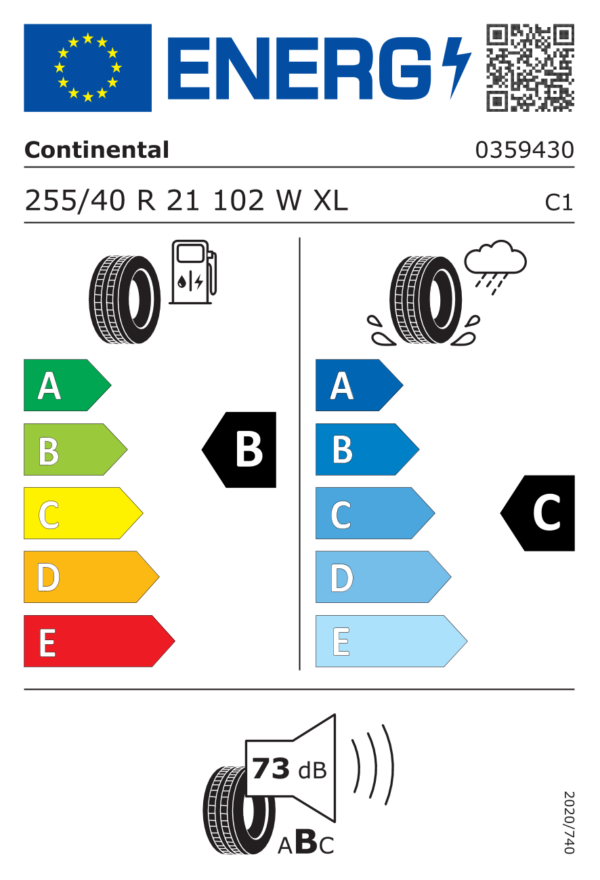 Étiquette UE 0359430 pour Continental CrossContact RX 255/40 R21 102W XL Continental CrossContact RX 255/40 R21 102W XL EV - Image 2
