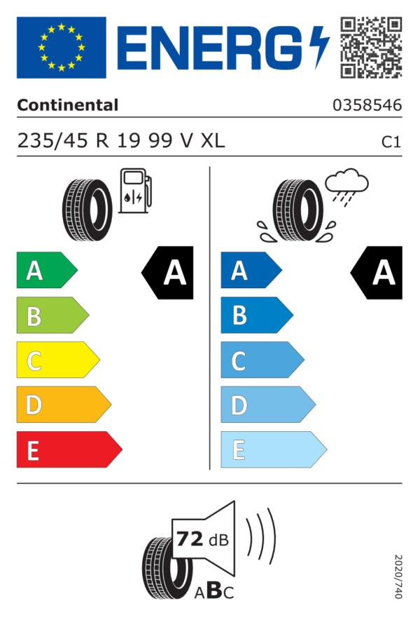 Étiquette UE 0358546 pour Continental EcoContact 6 235/45 R19 99V XL EV Continental EcoContact 6 235/45 R19 99V XL EV - Image 2