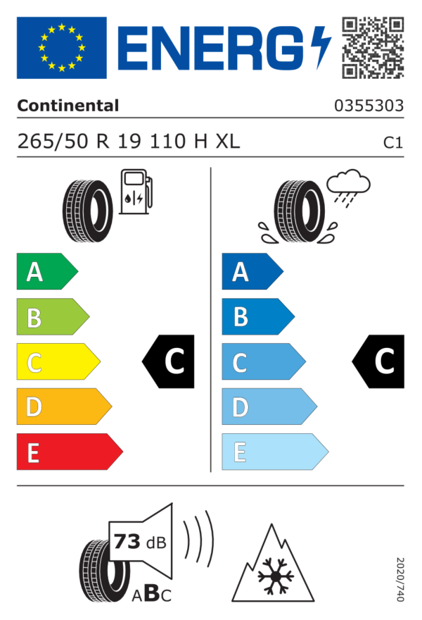 Étiquette UE 0355303 pour Continental WinterContact TS 860 S 265/50 R19 110H XL EV Runflat Continental WinterContact TS 860 S 265/50 R19 110H XL EV Runflat - Image 2