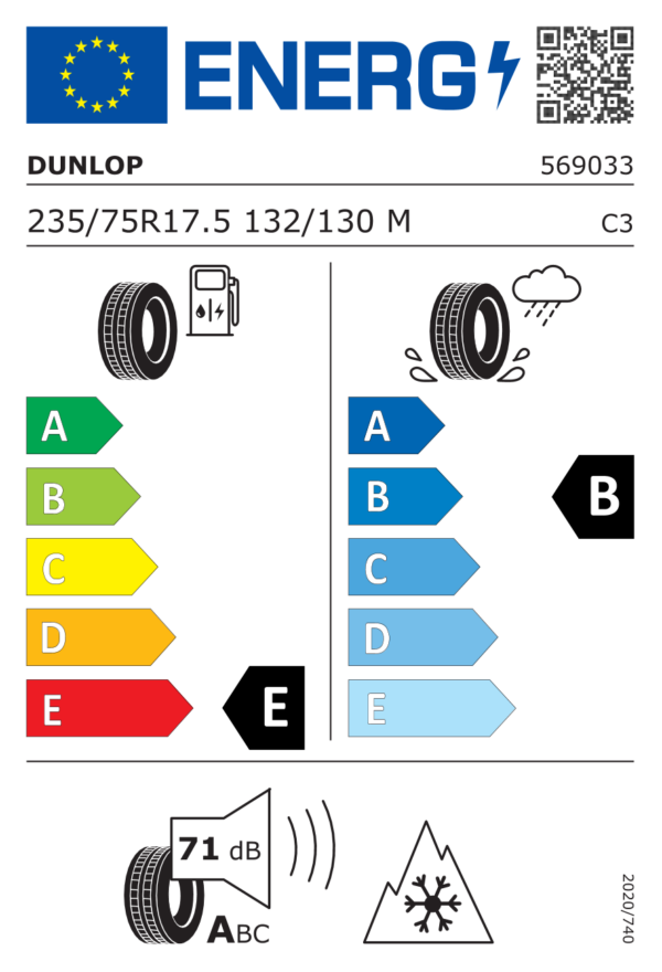 Étiquette UE 569033 pour Dunlop SP346 235/75 R17.5 132/130M Dunlop SP346 235/75 R17.5 132/130M - Image 2