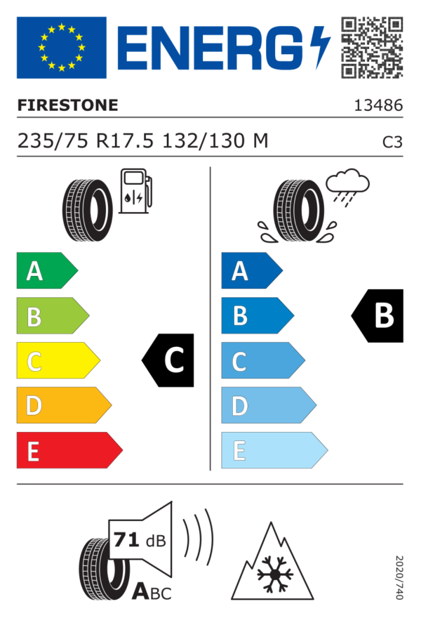 Étiquette UE 13486 pour Firestone FS411 235/75 R17.5 132/130M Firestone FS411 235/75 R17.5 132/130M - Image 2