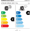 Étiquette UE 2364713 pour Kumho PS72 Ecsta Sport 275/40 ZR18 (103Y) XL FR Kumho Ecsta Sport PS72 275/40 ZR18 (103Y) XL - Image 2