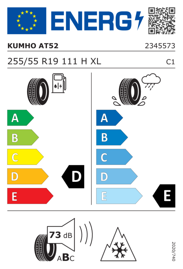 Étiquette UE 2345573 pour Kumho Road Venture AT52 255/55 R19 111H XL Kumho Road Venture AT52 255/55 R19 111H XL - Image 2