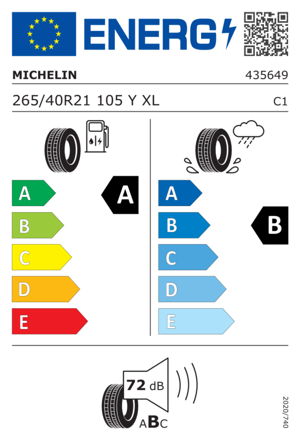 Étiquette UE 435649 pour Michelin Pilot Sport EV 265/40 R21 105Y XL Michelin Pilot Sport EV 265/40 R21 105Y XL - Image 2