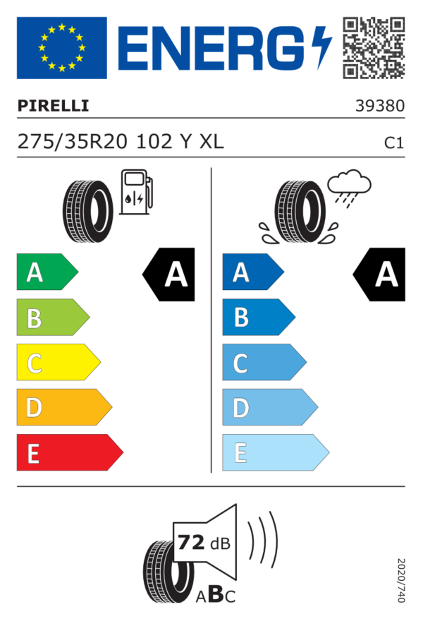 Étiquette UE 3938000 pour Pirelli P-Zero (PZ4) 275/35 R20 102Y XL Pirelli P-Zero (PZ4) 275/35 R20 102Y XL - Image 2