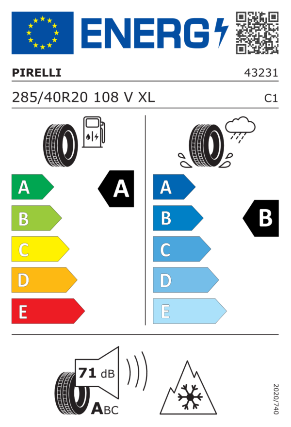 Étiquette UE 4323100 pour Pirelli P Zero Winter 2 285/40 R20 108V XL Pirelli P Zero Winter 2 285/40 R20 108V XL - Image 2