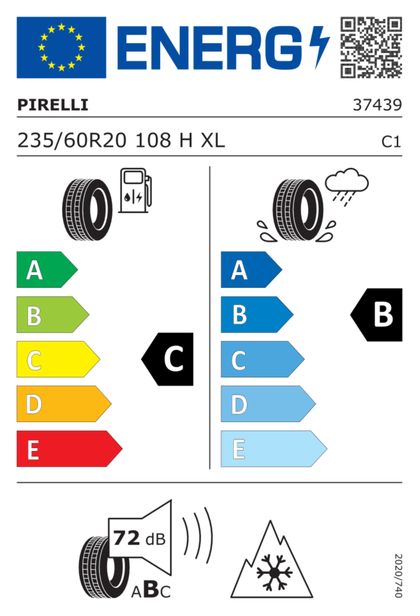 Étiquette UE 3743900 pour Pirelli P Zero Winter 235/60 R20 108H XL Pirelli P Zero Winter 235/60 R20 108H XL - Image 2