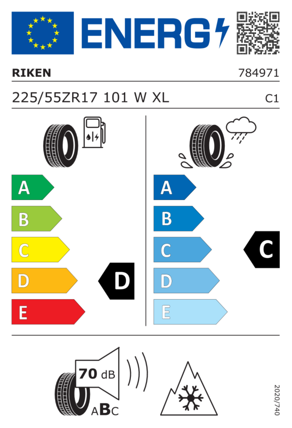 Étiquette UE 784971 pour Riken All Season 225/55 ZR17 (101W) XL Pneu Riken All Season 225/55 ZR17 (101W) XL