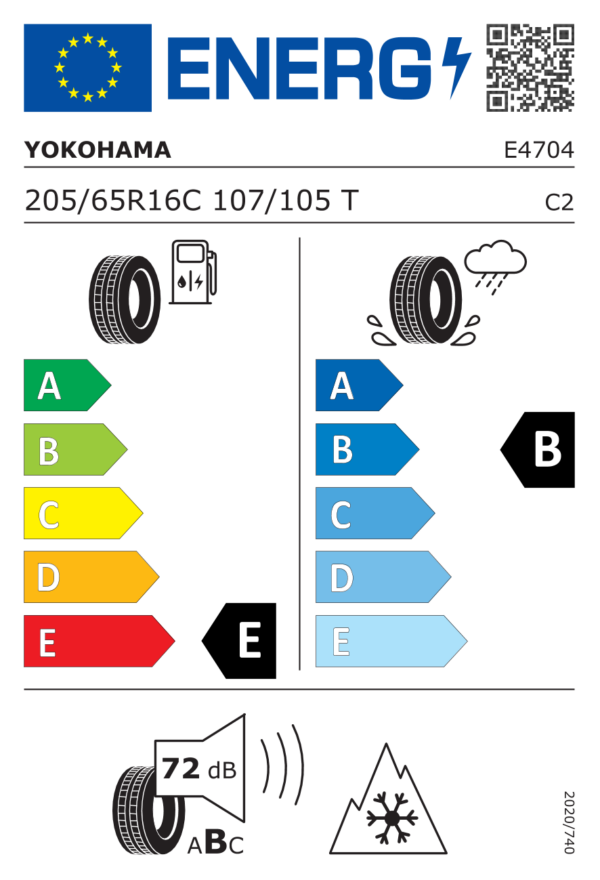 Étiquette UE E4704 pour Yokohama WY01 W.Drive 205/65 R16C 107/105T Yokohama WY01 W.Drive 205/65 R16C 107/105T - Image 2