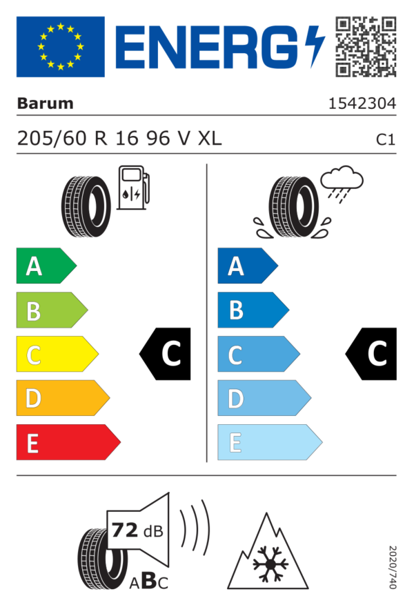 Étiquette UE 1542304 pour Barum QUARTARIS 6 205/60 R16 96V XL EV Barum QUARTARIS 6 205/60 R16 96V XL EV - Image 2