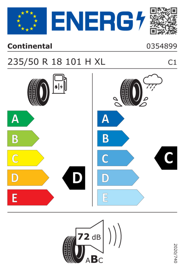 Étiquette UE 0354899 pour Continental 4x4Contact 235/50 R18 101H XL Continental 4x4Contact 235/50 R18 101H XL - Image 2