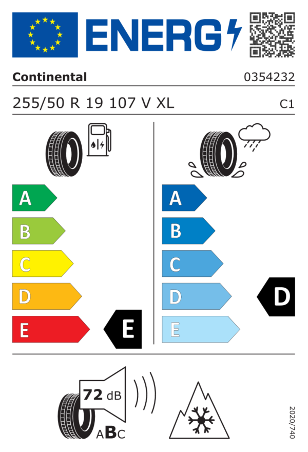 Étiquette UE 0354232 pour Continental ContiWinterContact TS 830 P 255/50 R19 107V XL Runflat Continental ContiWinterContact TS 830 P 255/50 R19 107V XL Runflat - Image 2