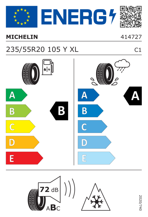 Étiquette UE 414727 pour Michelin CrossClimate 3 Sport 235/55 R20 105Y XL Michelin CrossClimate 3 Sport 235/55 R20 105Y XL - Image 2