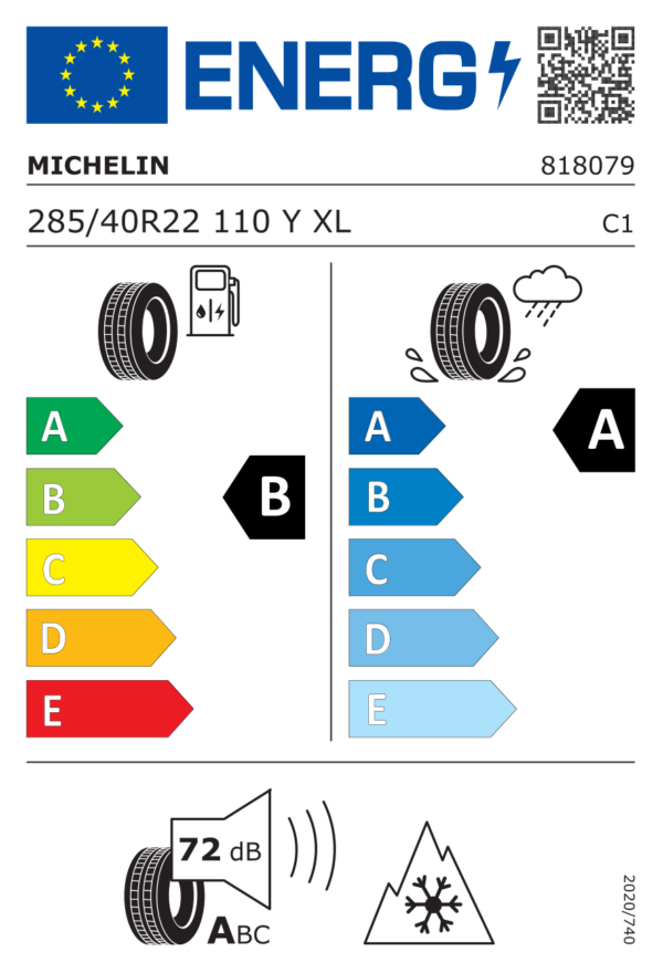 Étiquette UE 818079 pour Michelin CrossClimate 3 Sport 285/40 R22 110Y XL Michelin CrossClimate 3 Sport 285/40 R22 110Y XL - Image 2