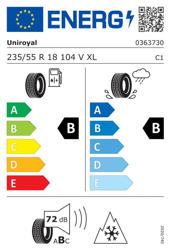 Étiquette UE 0363730 pour Uniroyal AllSeasonExpert 3 235/55 R18 104V XL EV Uniroyal AllSeasonExpert 3 235/55 R18 104V XL EV - Image 2