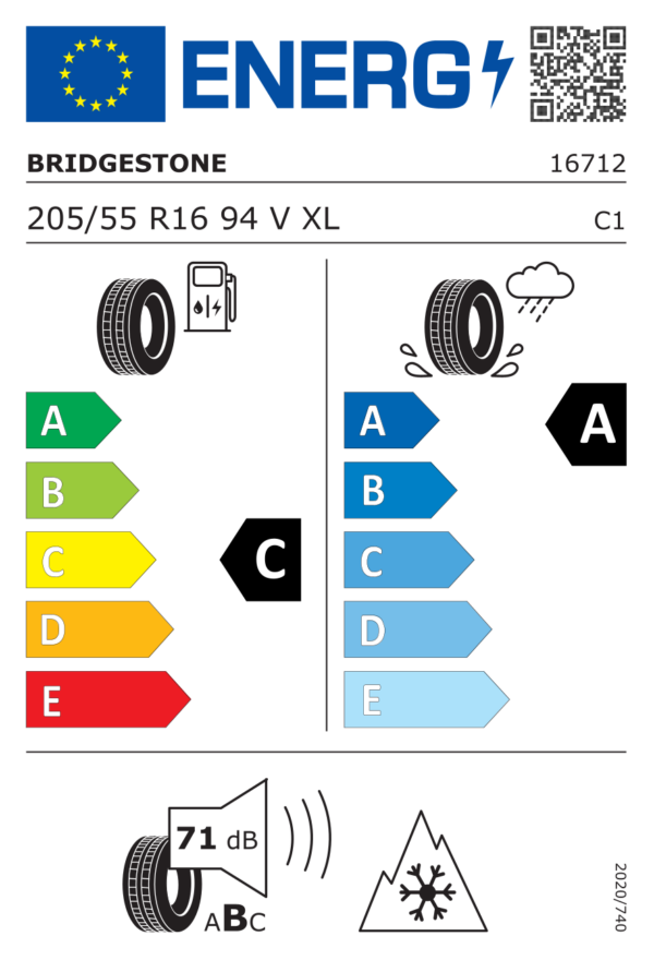 Étiquette UE 16712 pour Bridgestone Blizzak LM005 DriveGuard 205/55 R16 94V XL Runflat Bridgestone Blizzak LM005 DriveGuard 205/55 R16 94V XL Runflat - Image 2