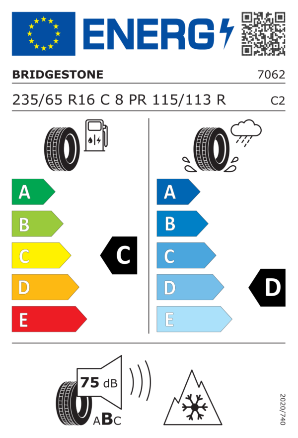 Étiquette UE 7062 pour Bridgestone Blizzak W995 Multicell 235/65 R16C 115/113R Bridgestone Blizzak W995 Multicell 235/65 R16C 115/113R - Image 2