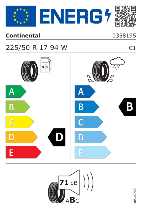 Étiquette UE 0358195 pour Continental SportContact 5 225/50 R17 94W Runflat Continental SportContact 5 225/50 R17 94W Runflat - Image 2