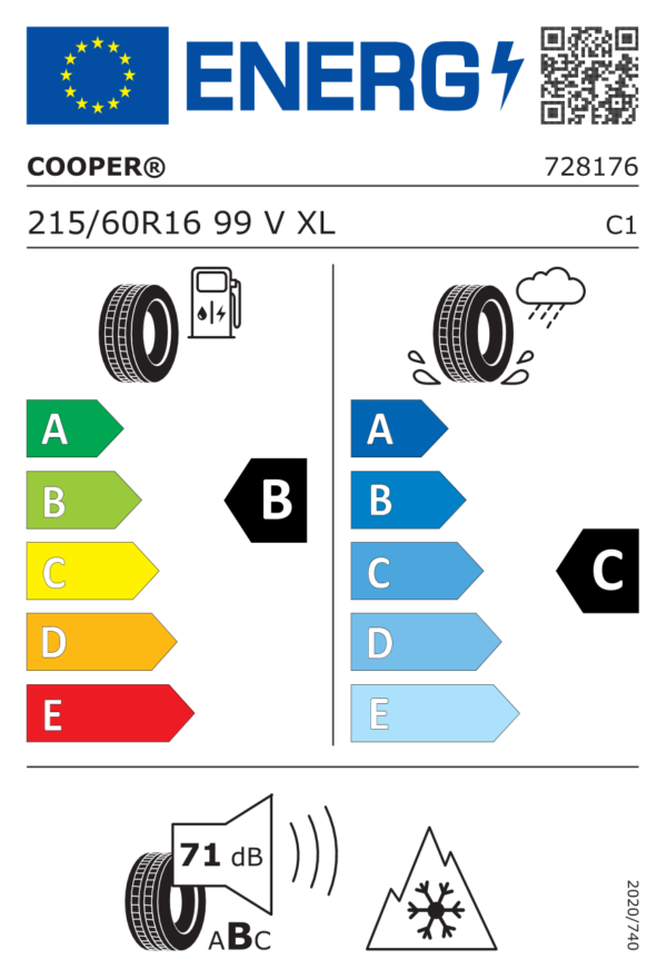 Étiquette UE 728176 pour Cooper Cooper All Season 215/60 R16 99V XL EV Cooper Cooper All Season 215/60 R16 99V XL EV - Image 2