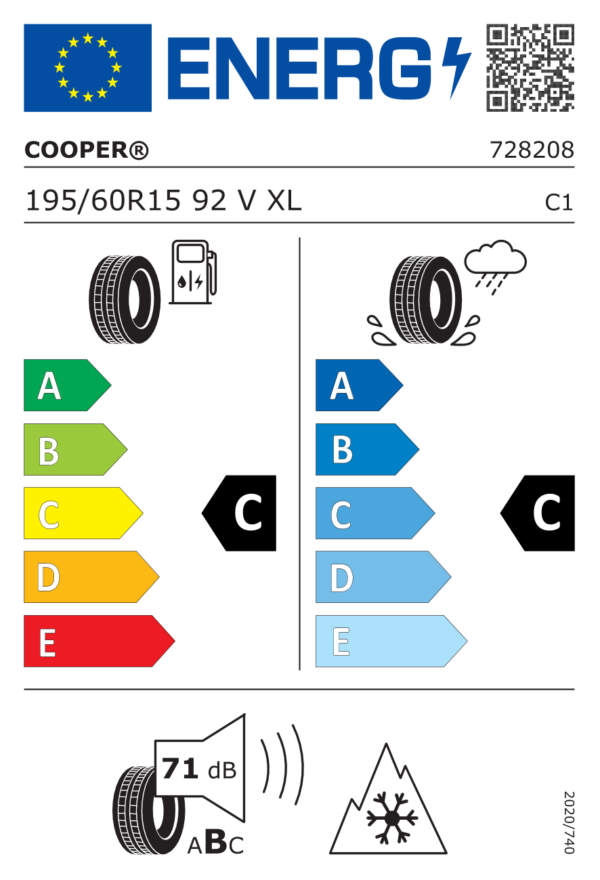 Étiquette UE 728208 pour Cooper Cooper All Season 195/60 R15 92V XL EV Cooper Cooper All Season 195/60 R15 92V XL EV - Image 2