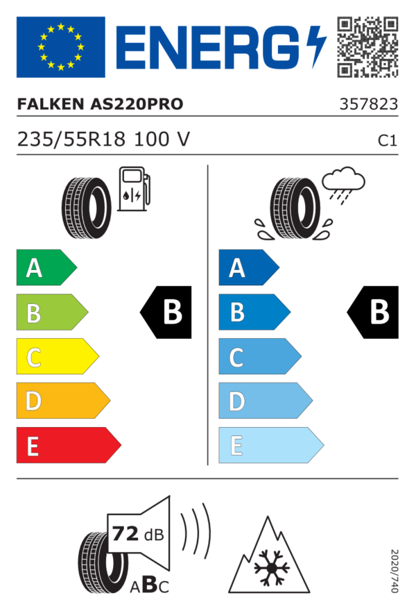 Étiquette UE 357823 pour Falken Euroall Season AS220PRO 235/55 R18 100V Falken Euroall Season AS220PRO 235/55 R18 100V - Image 2