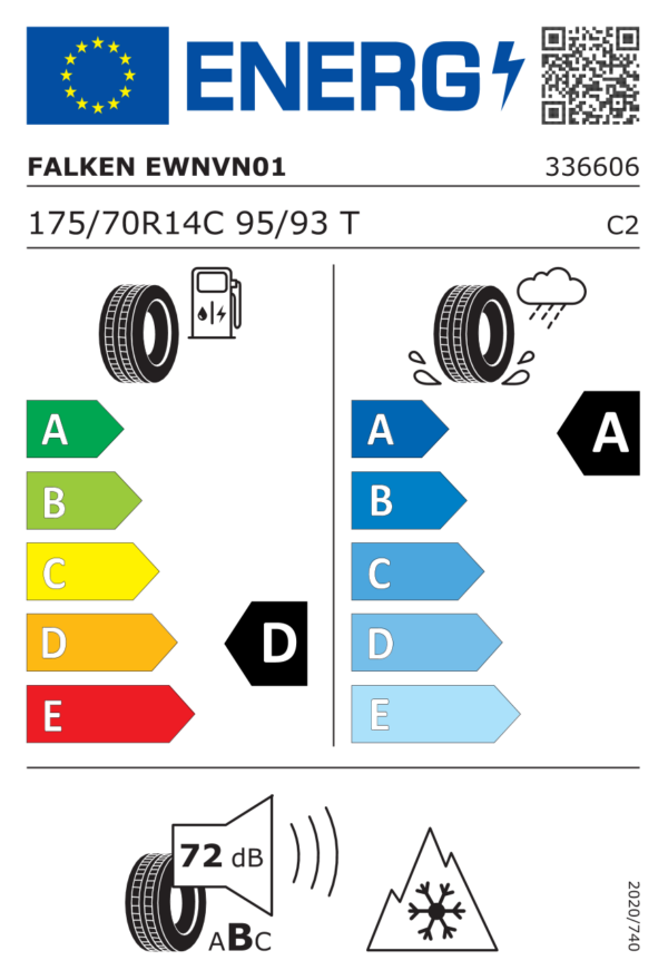 Étiquette UE 336606 pour Falken Eurowinter VAN.01 175/70 R14C 95/93T Falken Eurowinter VAN.01 175/70 R14C 95/93T - Image 2