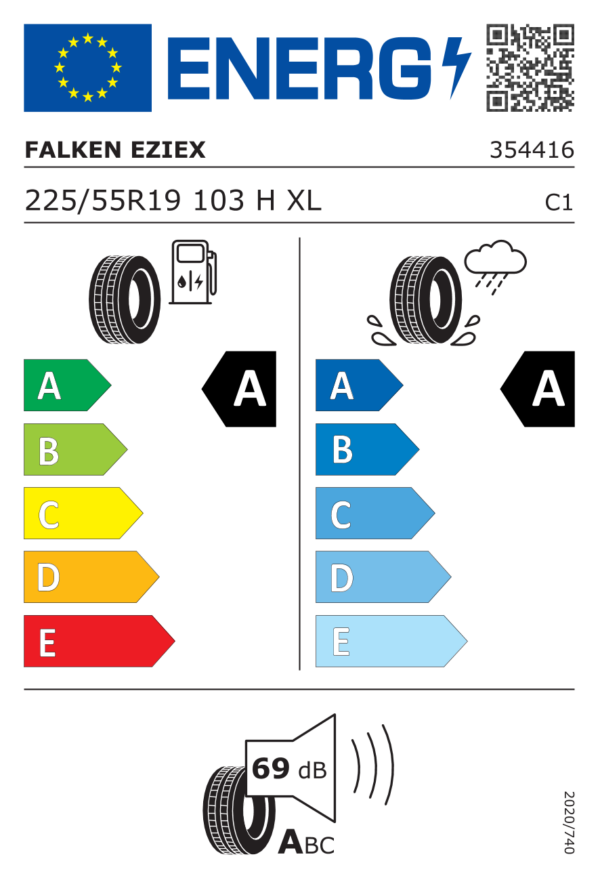 Étiquette UE 354416 pour Falken e.ZIEX 225/55 R19 103H XL Falken e.ZIEX 225/55 R19 103H XL - Image 2