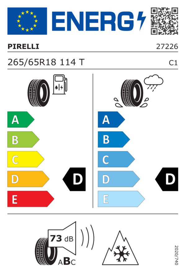 Étiquette UE 2722600 pour Pirelli Scorpion A/T Plus 265/65 R18 114T Pirelli Scorpion A/T Plus 265/65 R18 114T - Image 2